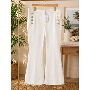 Derek Lam 10 Crosby Sailor Pants Women 20 Cream High Rise Gold Button Flare NWT